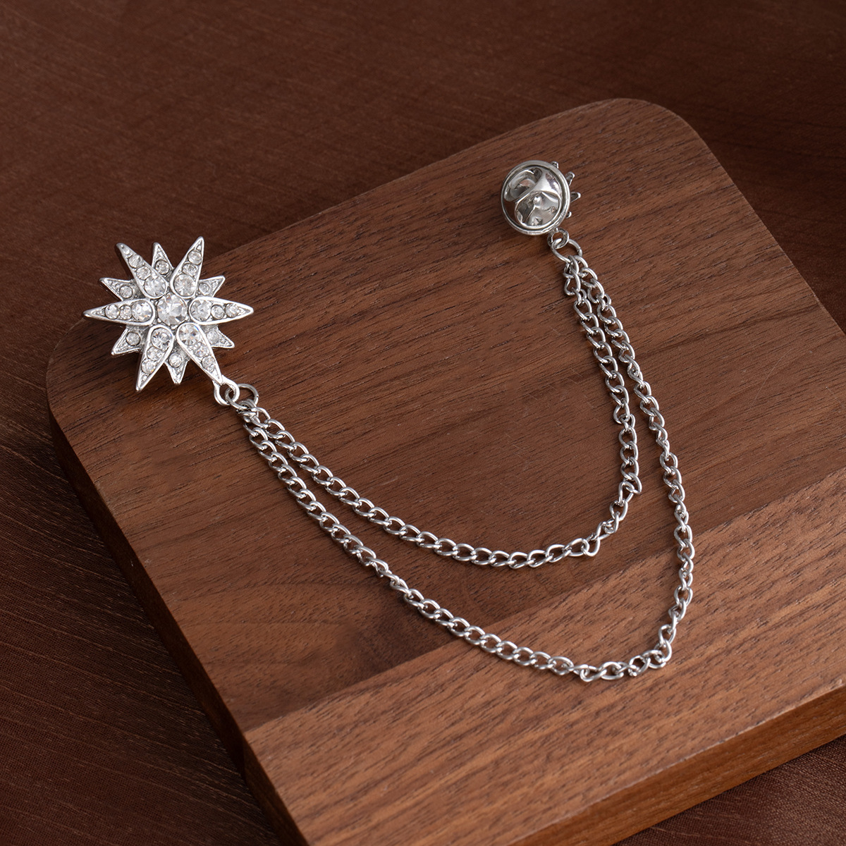 New Korean style fashion, simple and elegant, diamond-encrusted hexagonal star brooch, collar pin, shirt collar button, collar chain accessory full figure