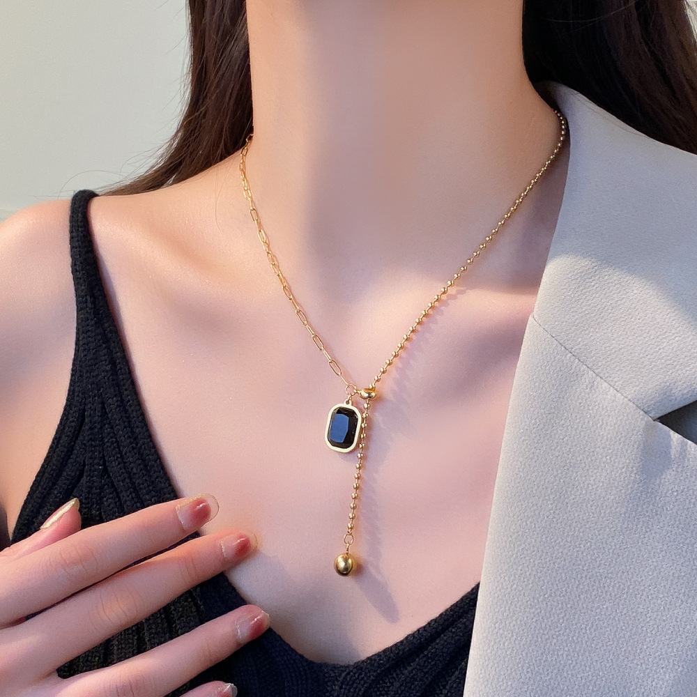 Korean-style geometric tassel spliced chain titanium steel necklace, a versatile and light luxury adjustable collarbone chain for women's fashion, autumn and winter accessories Specification drawing