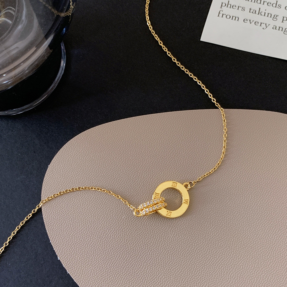 Golden pearl double row full diamond Roman double ring necklace, 18k gold-plated female, popular collarbone elegant and simple accessory Specification drawing