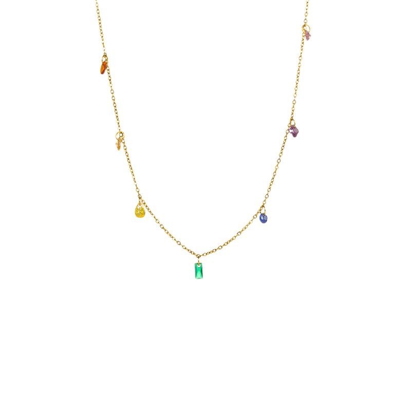 "Colorful Midsummer Night Dream: Minimalist Titanium Steel Necklace, Women's Fashion, Versatile collarbone chain, bracelet, ankle chain, three-piece set wholesale. Item Picture