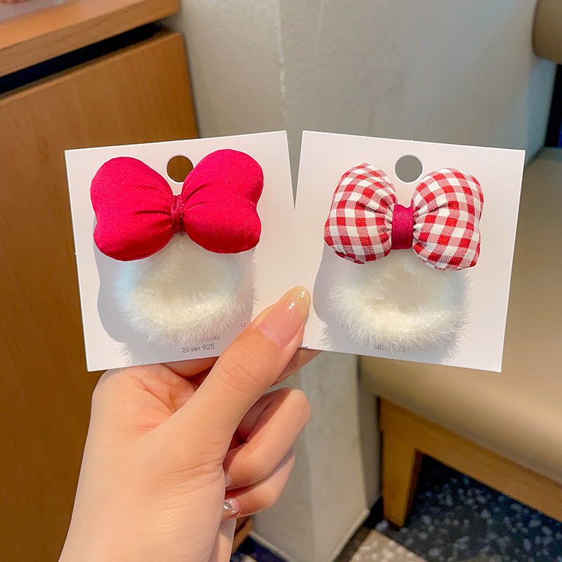 Children's hair accessories, bow hair bands, girls' autumn and winter plush hair ties, cute headwear for little girls, hair tie rubber bands full figure