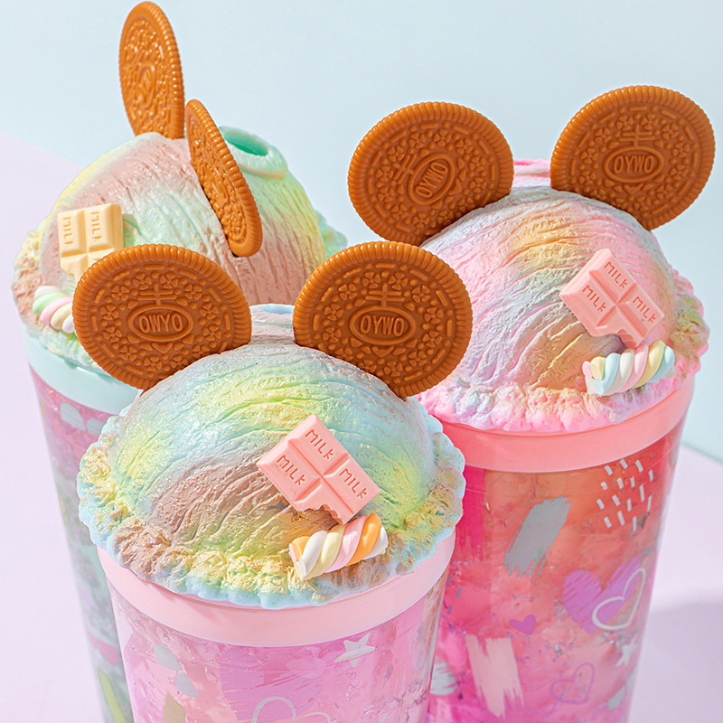 Mickey Ice Cup Summer Creative and cute gradient color water cup Plastic double-layer portable home and office straw cup Specification drawing