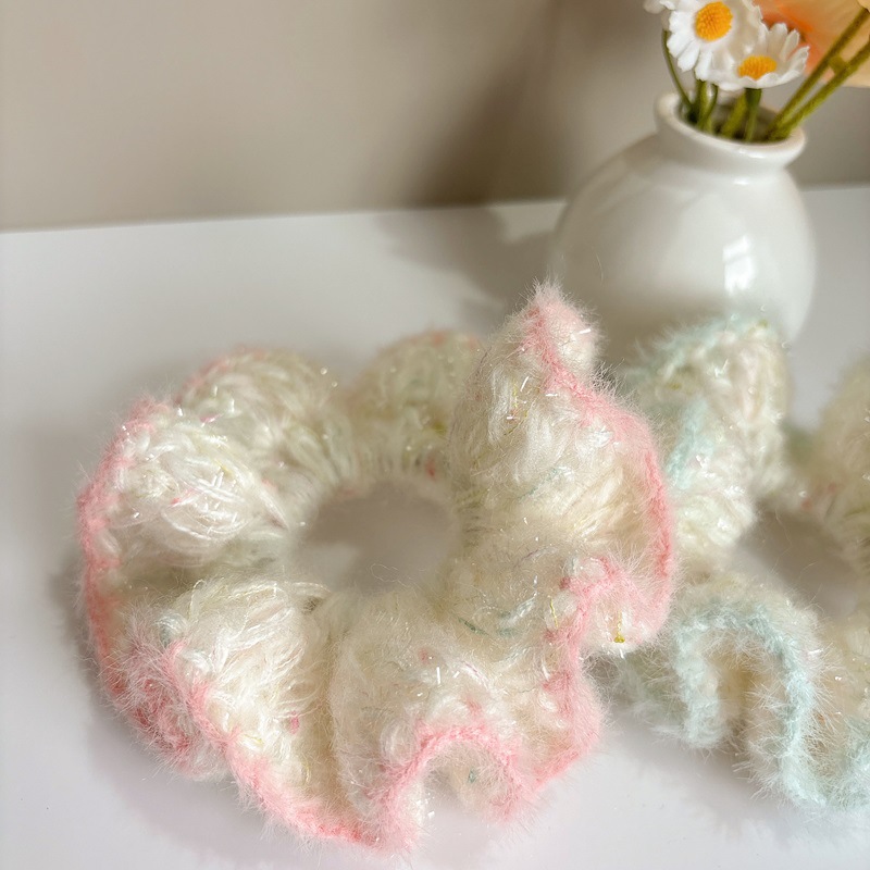 New mohair hand-woven hair bands for girls, sweet fairy ponytail hair ties, sweet color-blocking atmosphere hair accessories details Picture