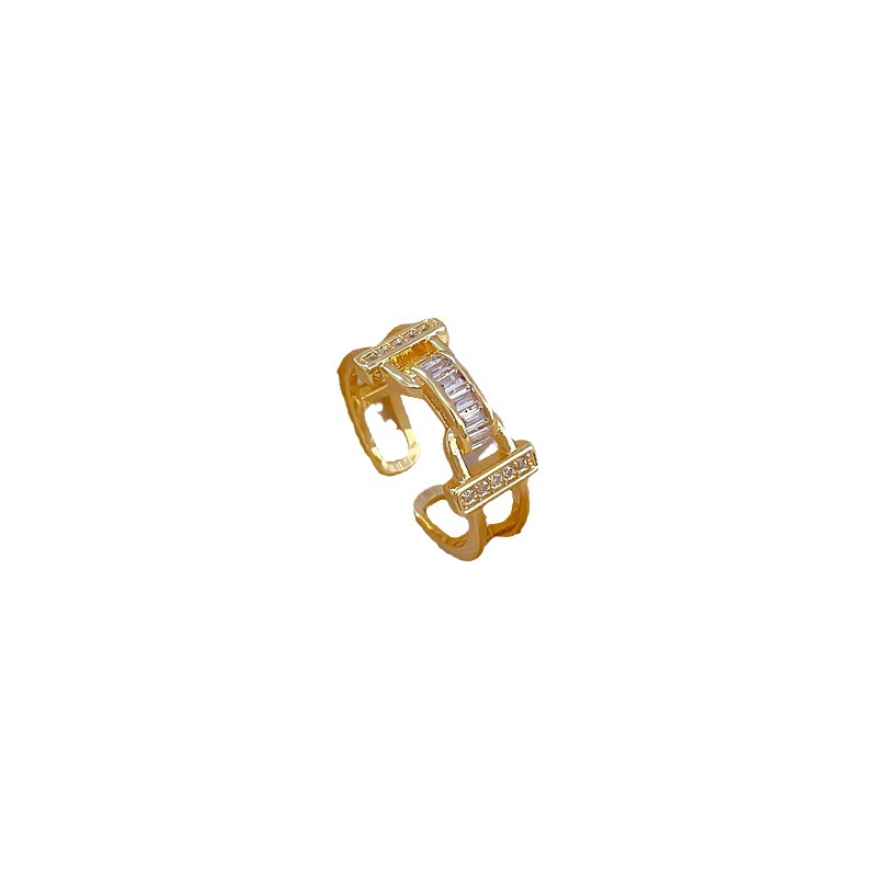 【 True Gold 】 Light luxury niche zircon ring with adjustable opening, simple jewelry, Japanese-style ring couple rings Item Picture