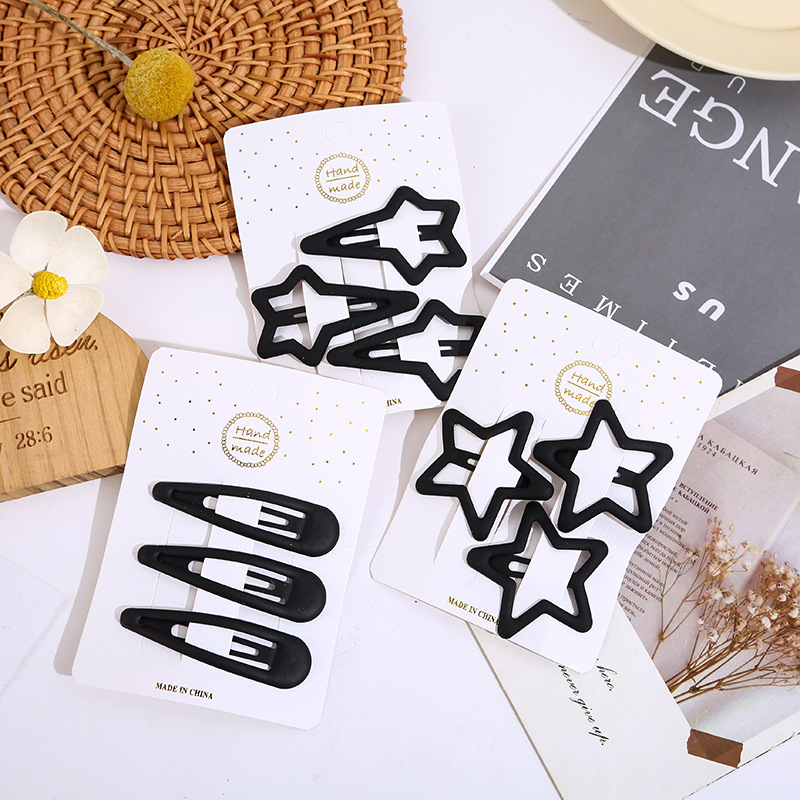 Wholesale of cute star hair clips, girl side clips, fresh and clean children's hair clips, water drop clips, painted color straight clips Specification drawing