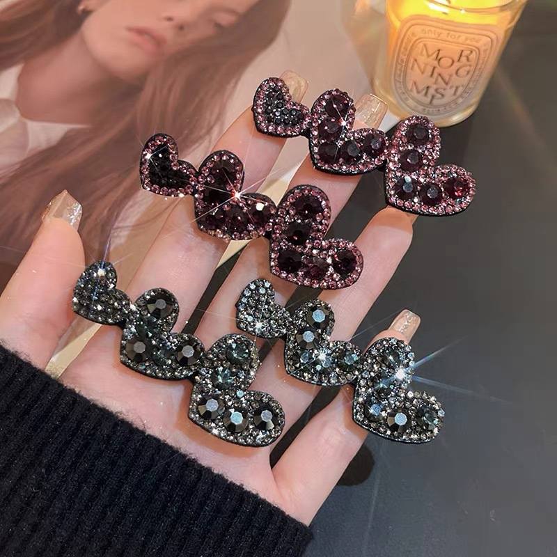 Light luxury and dazzling heart-shaped hair clips for women 2024 new bestsellers, exquisite side bangs, small hair bb clips, retro hair accessories full figure