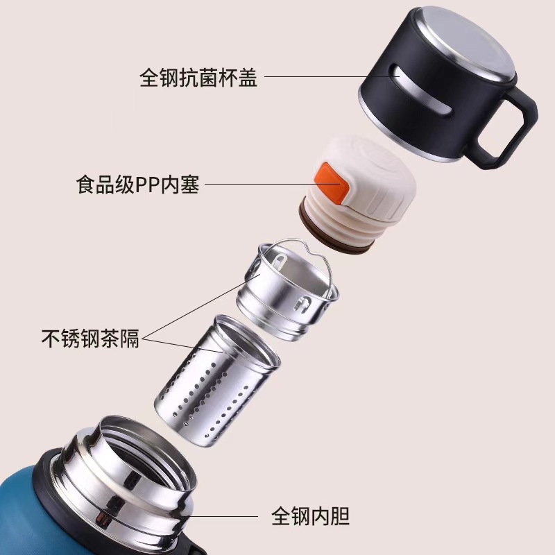 Cross-border large-capacity insulated cup, 316 stainless steel tea-water separation stewed cup, men's and women's outdoor sports double drinking water pot Specification drawing