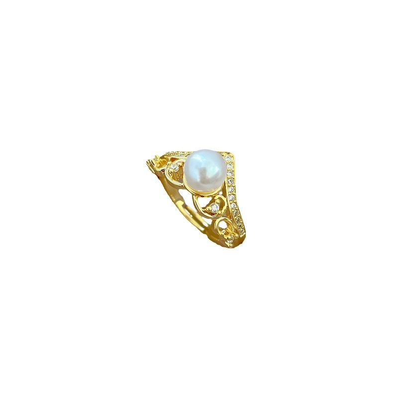【 Real Gold 】 Crown pearl perforated ring with adjustable opening, simple jewelry, Japanese-style ring couple rings Item Picture