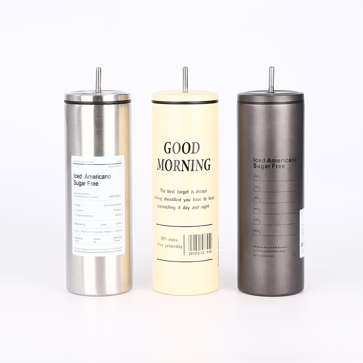 Factory direct supply iced American coffee cups, 304 stainless steel portable straw insulated cups, simple business gift water cups Item Picture