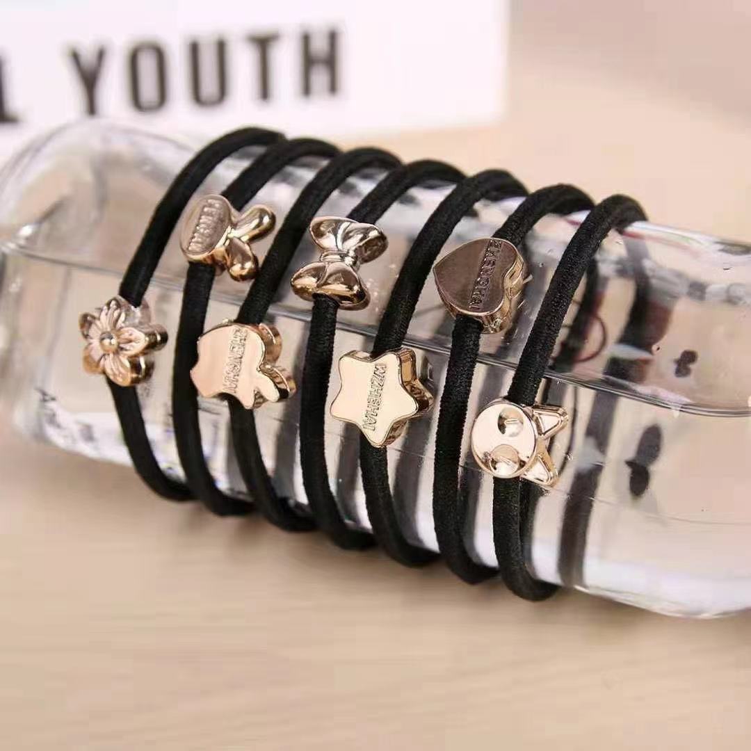 Trendy, fashionable, simple and ordinary style rubber band Girl 04 Gold bead hair band and hair rope, 2-yuan store supply, factory direct sales Application Scenario