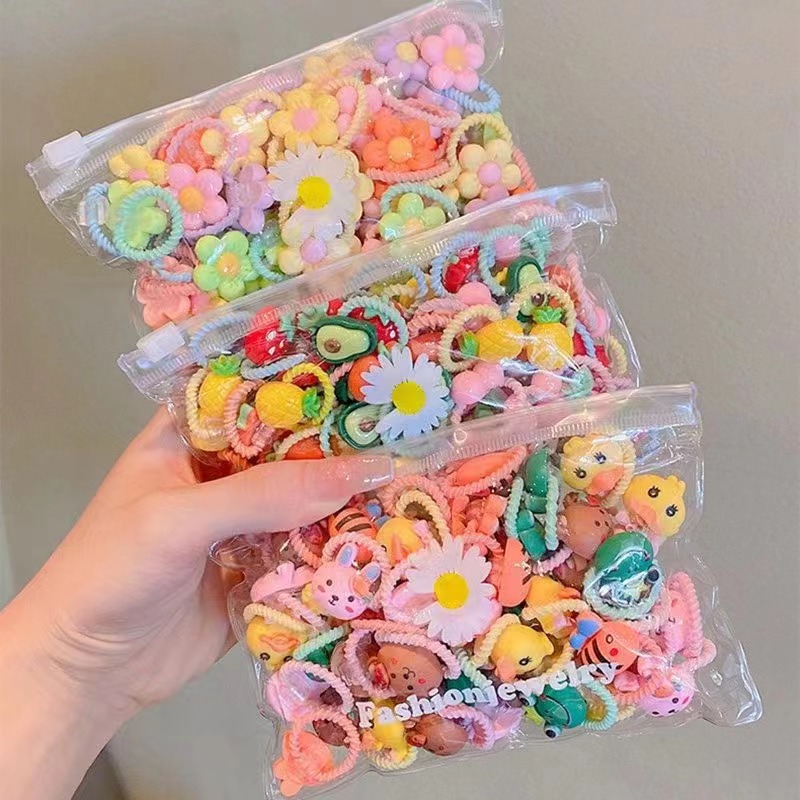 Cartoon cute rubber band little girl, no hair damage, hair tie, hair band, hair ring, children's hair accessory, hair accessory, little flower details Picture