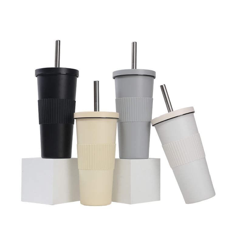 Cross-border factory direct supply 304 stainless steel insulated cups, women's high appearance level bubble milk tea cups, simple solid color water cups Item Picture
