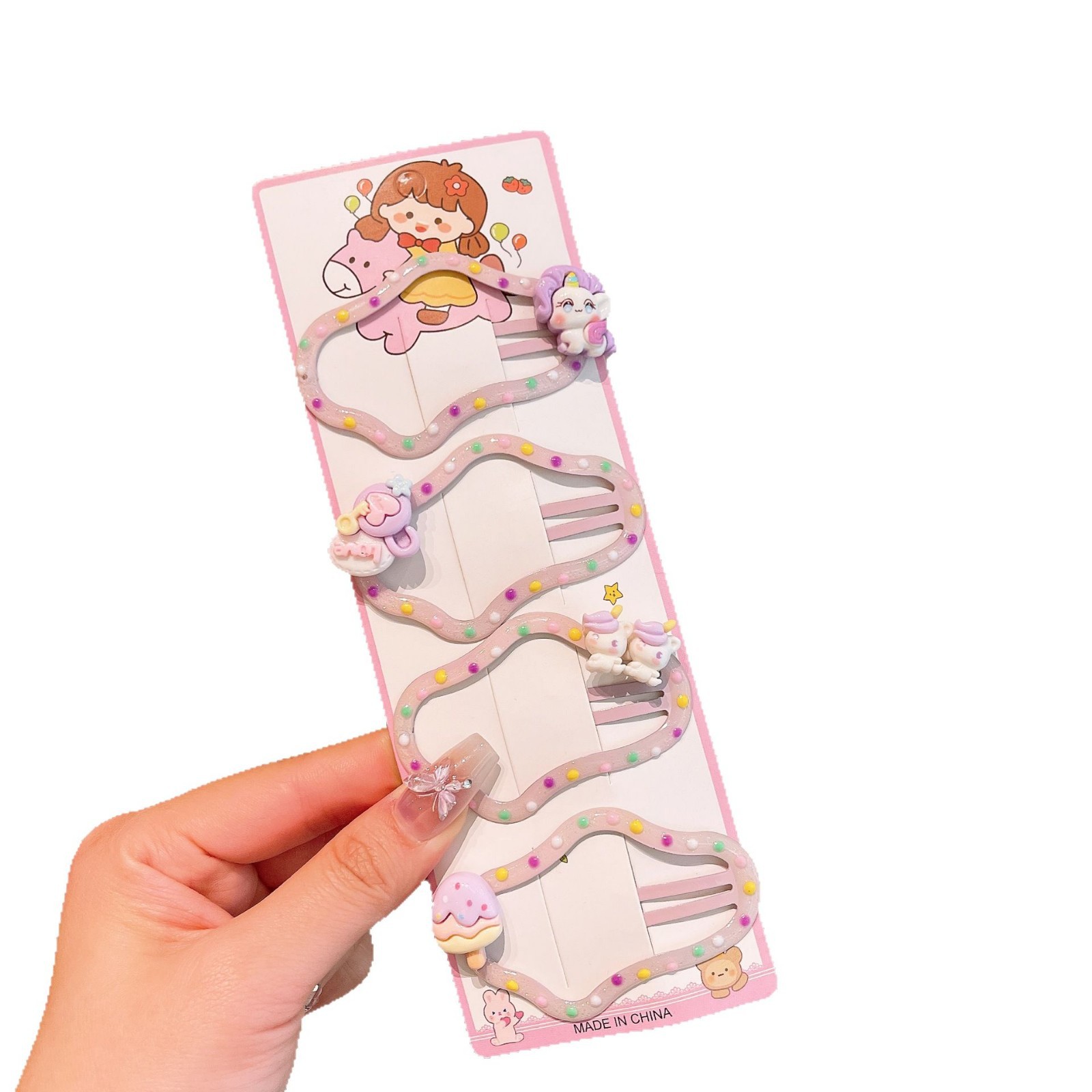 Children's colorful Little Pony cloud hair clips, girls' bangs, broken hair clips, headwear, girls' hair clips, baby forehead clips Item Picture