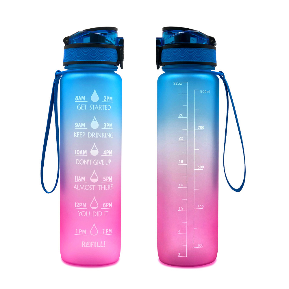 Amazon 1L gradient frosted travel cup, 1000ml space cup, bouncing lid student water cup, large capacity details Picture