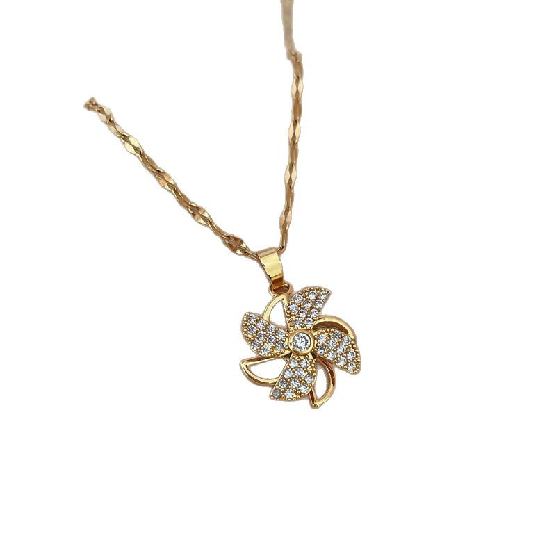 【 Titanium Steel 】 Rotating windmill perforated full diamond, light luxury and elegant, full diamond necklace, versatile for women, collarbone chain, titanium steel Item Picture