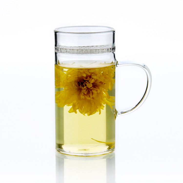 Heat-resistant high borosilicate glass crescent-shaped tea cup filtration integrated office tea filter with large transparency, preferred for discounted office use Item Picture