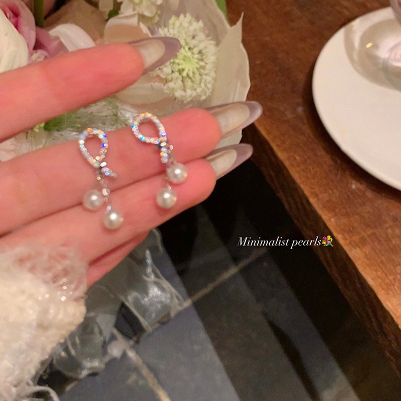 S925 Silver Needle Crossed Heart Pearl Earrings, sweet and unique for women, diamond-encrusted tassel stud earrings, elegant and high-end earrings Specification drawing