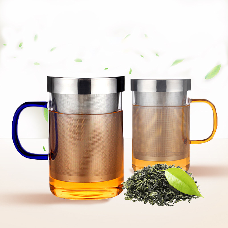 Wholesale high borosilicate glass cups, Piaoyi cups, single-layer stainless steel filtered transparent high-temperature resistant flower tea cups for home and office use Specification drawing