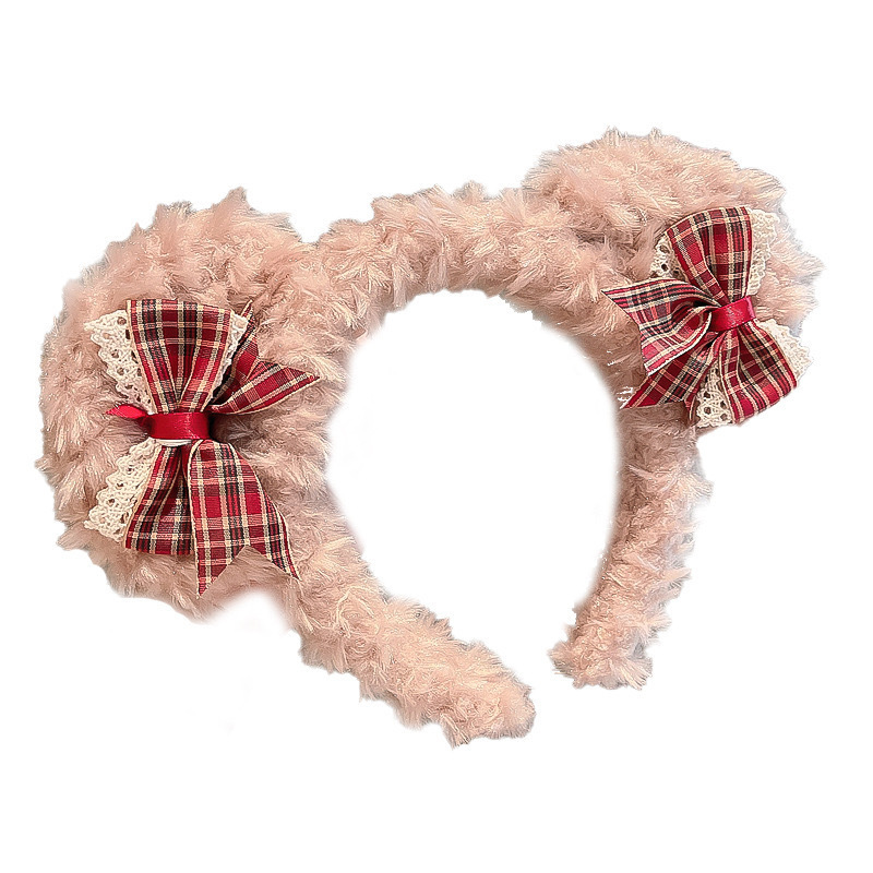 New school-style cartoon cute plush bear headband headwear, autumn and winter lambskin face-washing headband for girls, cute and trendy Item Picture