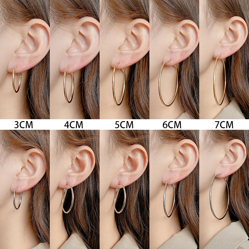 European and American exaggerated and simple ear rings, versatile and high-end, plain ring earrings, trendy exaggerated circle stud earrings details Picture