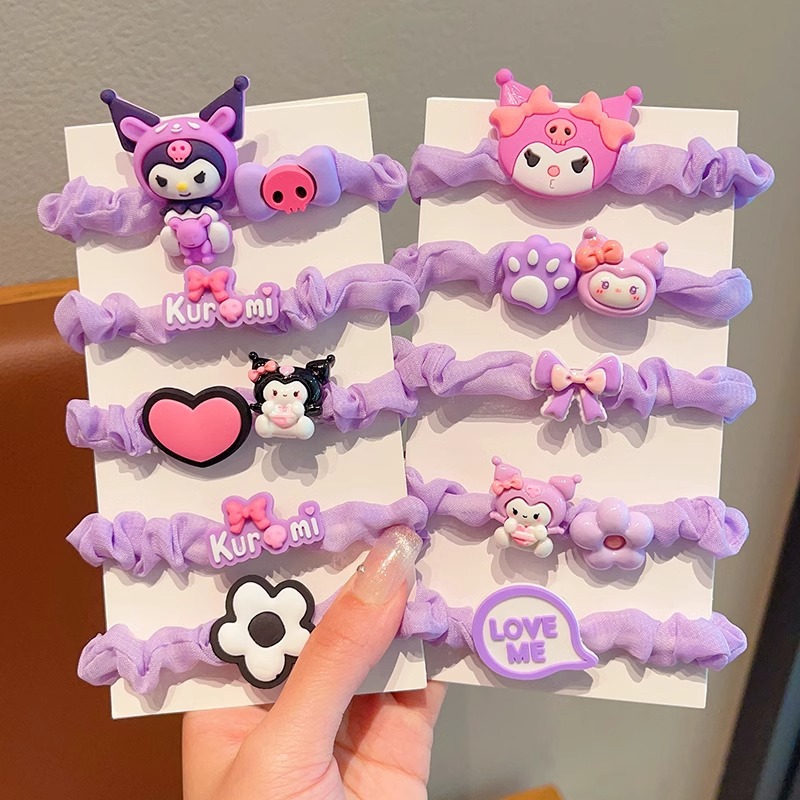 Children's Kuromi hair tie and hair band, girls' ponytail bun hair accessory that won't damage hair, Sanrio cartoon hair tie and hair accessory details Picture