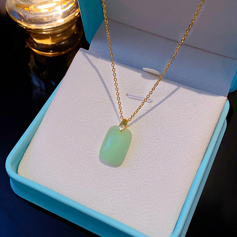Green glass imitation jade ruyi peace pendant necklace for women, a unique and versatile collarbone chain with a simple design sense. Wholesale of accessories details Picture