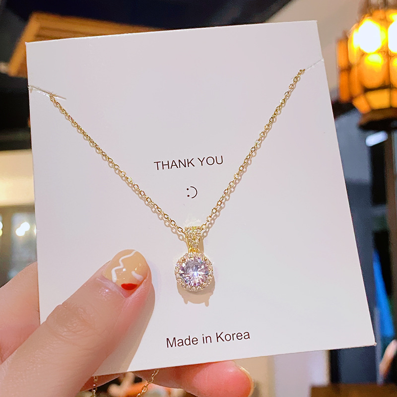 A fashionable and light luxury zirconia round pendant titanium steel necklace with a feminine and high-end feel, a popular collarbone chain that is selling well across the border Specification drawing