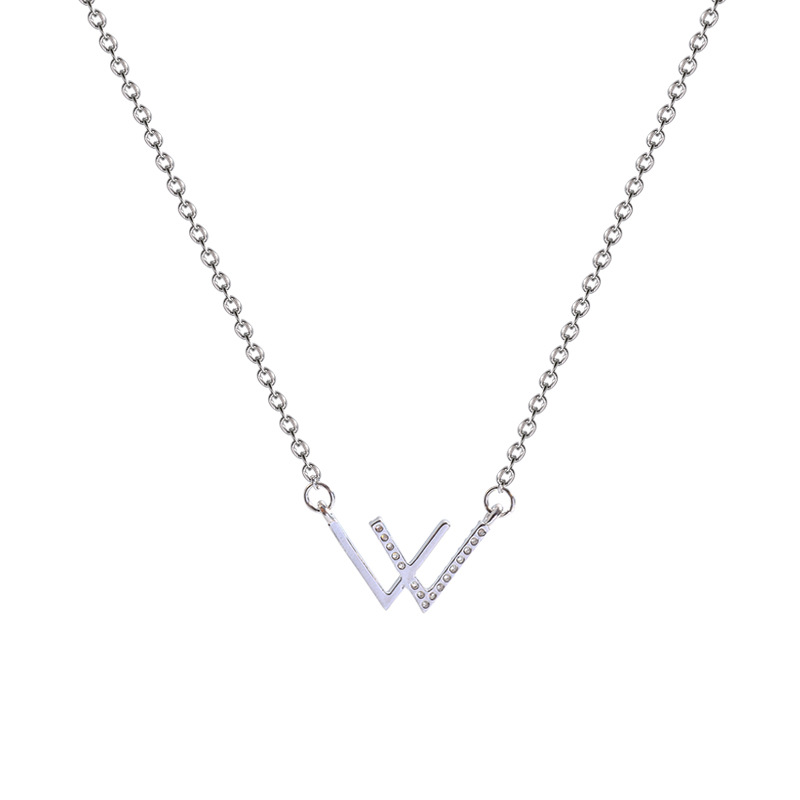 Exquisite full-diamond letter titanium steel necklace for women's ins, trendy and niche design, simple and versatile collarbone chain accessory wholesale Item Picture