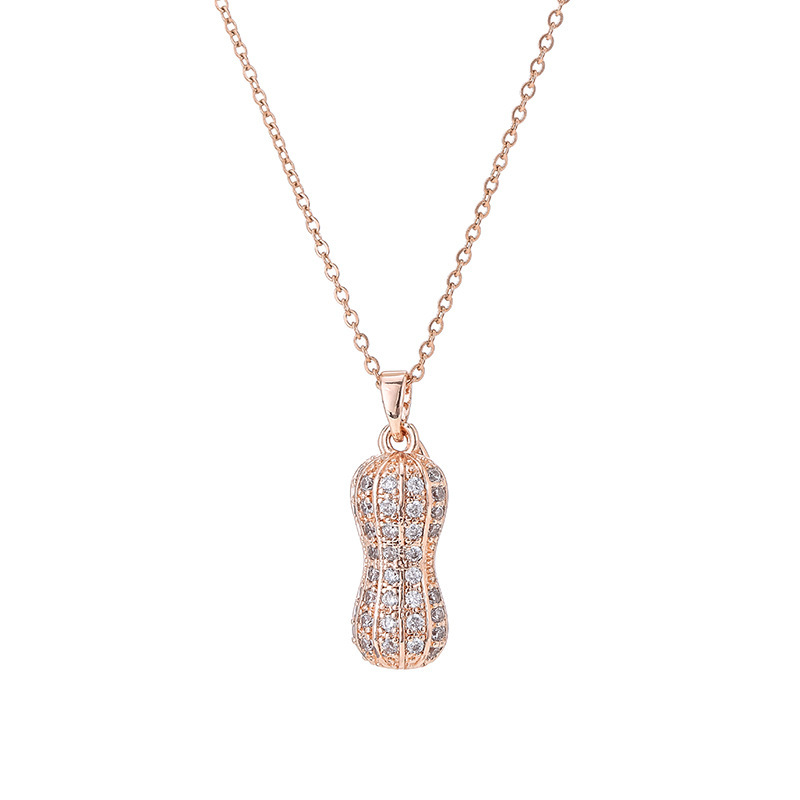 Korean 18k rose gold diamond-encrusted pearl peanut pendant necklace, a trendy and versatile women's Instagram style, a luxurious titanium steel necklace full of diamonds Item Picture