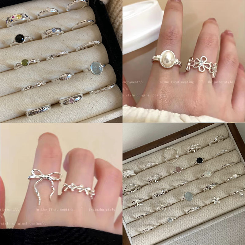 Sweet bow ring for women, layered and versatile, with a unique and fashionable design sense. S925 silver-plated open ring index finger ring full figure