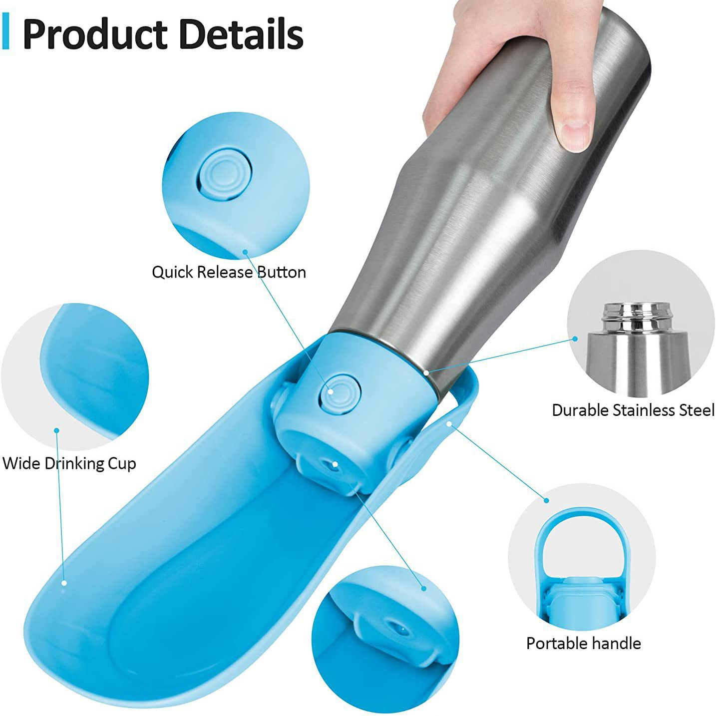 Amazon's best-selling pet travel cups, stainless steel water cups for cats and dogs going out, outdoor water bottles, portable dog cups Item Picture