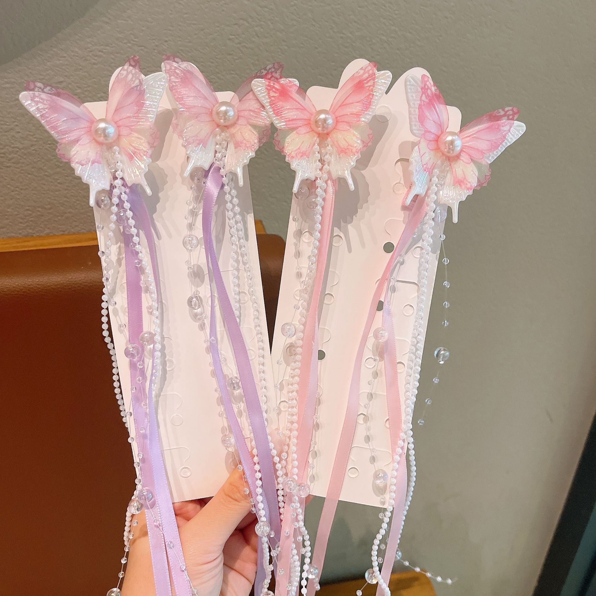Hanfu headwear for girls, ancient-style, dynamic butterfly hair clips, elegant Chinese style, super fairy boy's ribbon brined hair accessories details Picture
