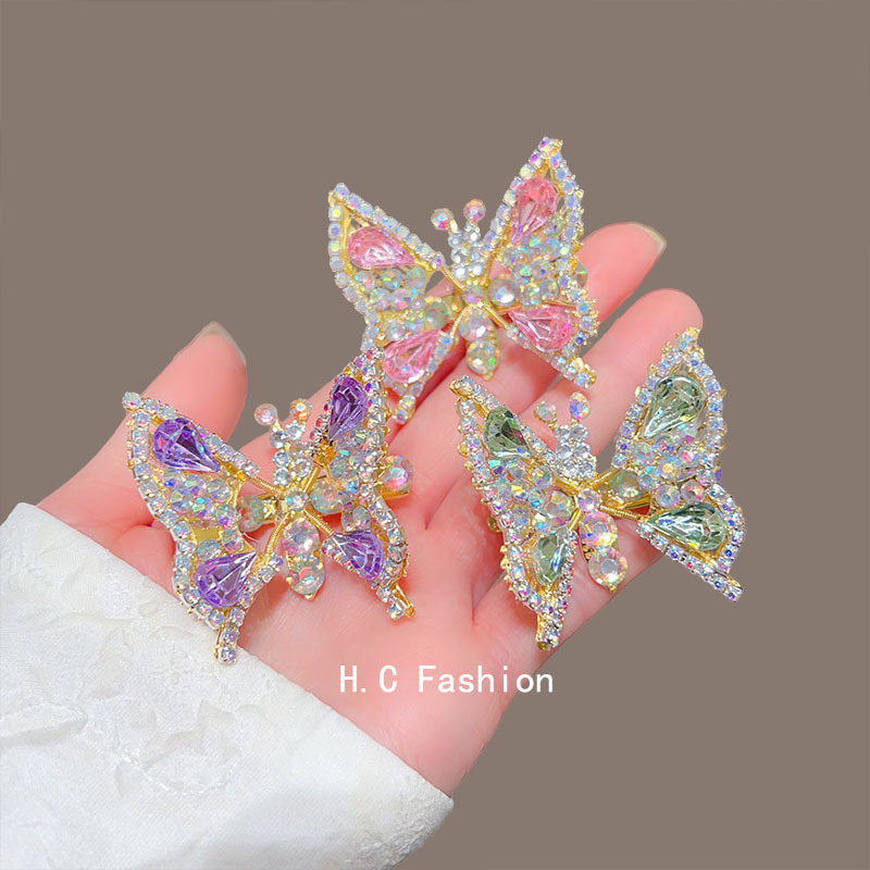 The moving super fairy butterfly water diamond three-dimensional hair clip, a side hair clip for girls, a broken hair bangs clip, and exquisite hair accessory details Picture