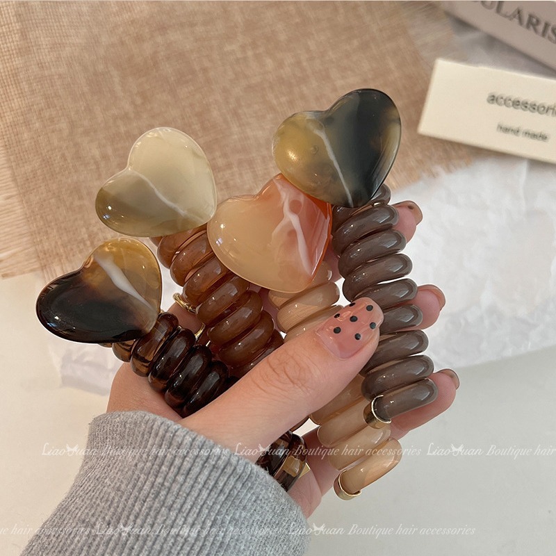 Japanese-style simple bubble braid hair tie for women, 2025 new style, high-end feel, heart-shaped telephone line hair tie, ponytail braiding tool details Picture