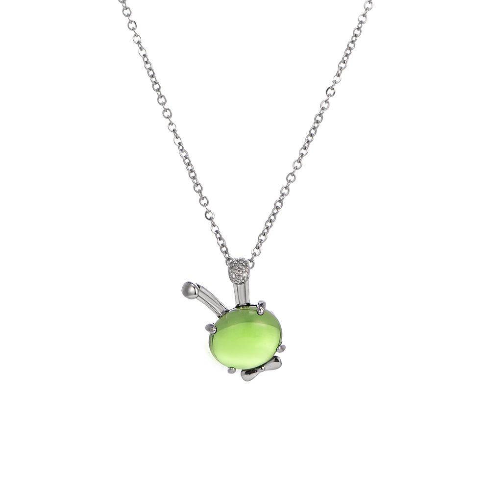 Fashionable and cute green glass little rabbit necklace, a unique and simple design for women, a popular collarbone chain accessory wholesale Item Picture