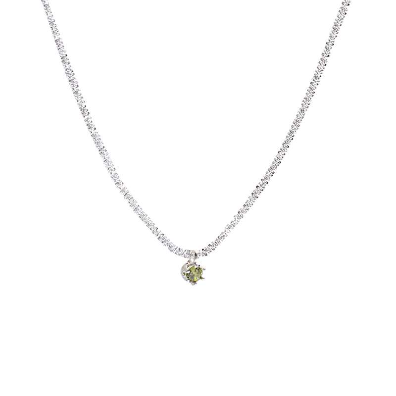 Sparkling necklace for women, light luxury, niche and high-end design sense, green round pendant, collarbone chain accessory, sweater chain Item Picture