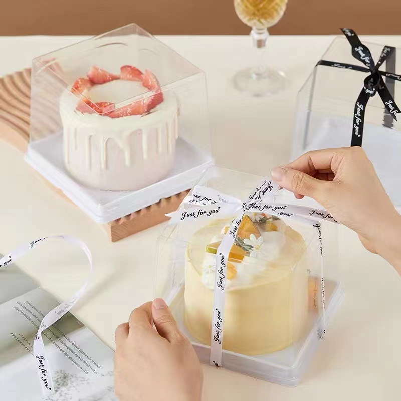 4-inch cake box, transparent square packaging box, small 4-inch mousse dessert cut pieces, Basque packing box, anti-fog Item Picture