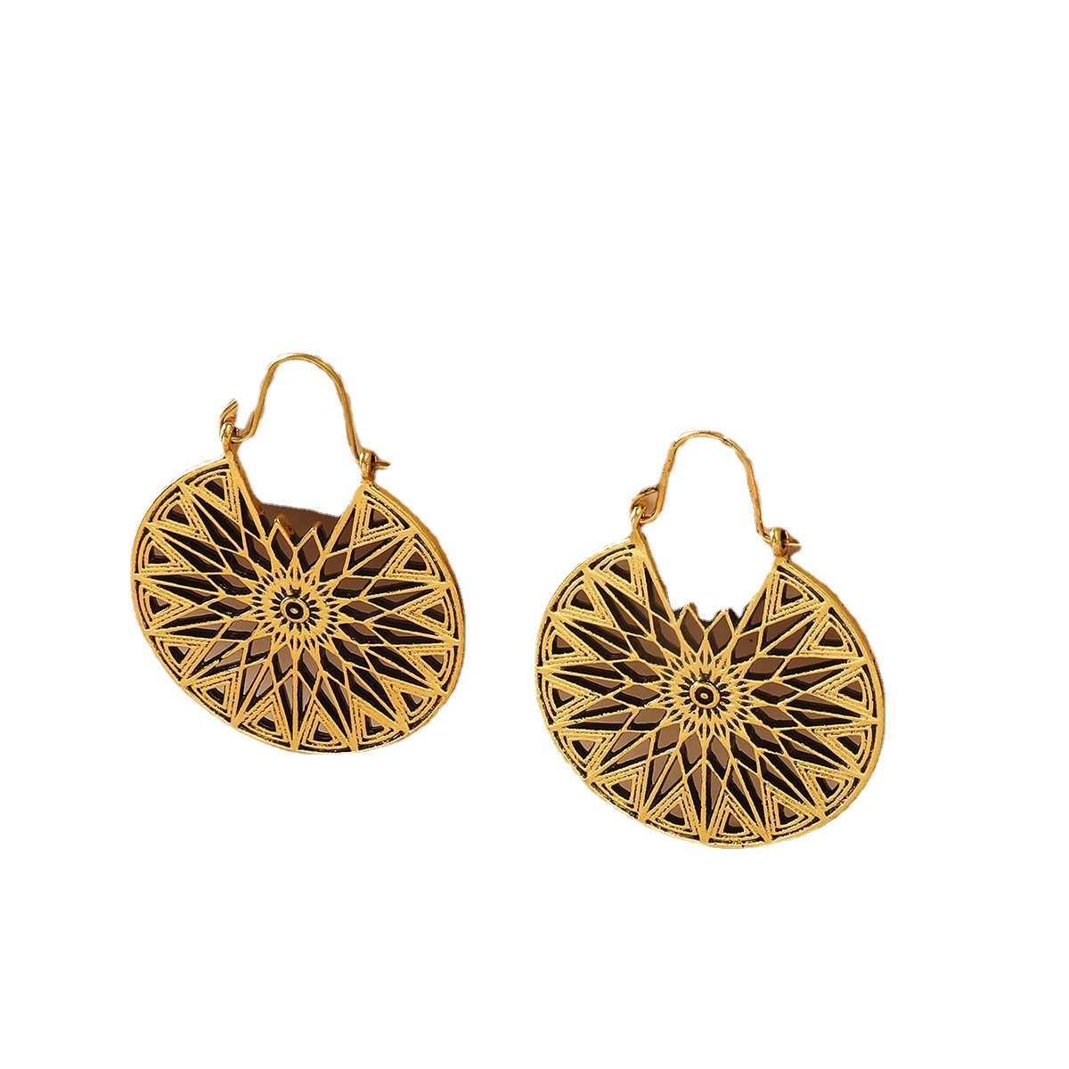European and American InS-style hollowed-out carved earrings with feminine charm, alloy geometric ear buckles, exaggerated irregular round earrings for women Item Picture