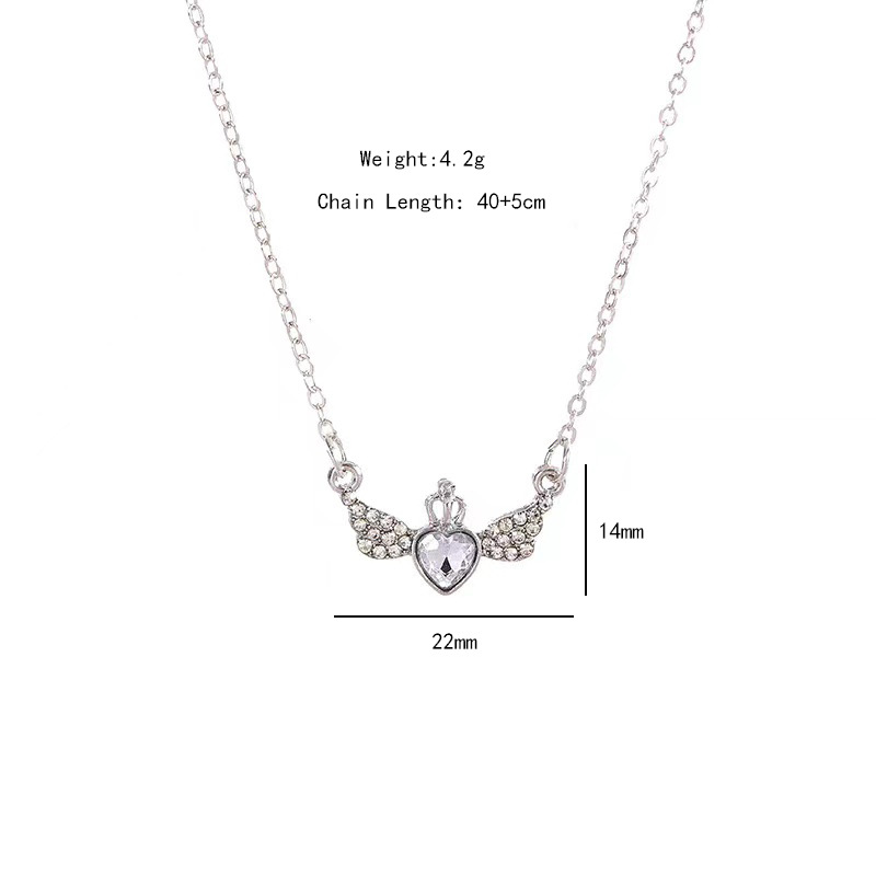 Wholesale of genuine gold electroplated angel wing crown heart-shaped necklace with a unique design sense for women, full diamond wing pendant jewelry Item Picture