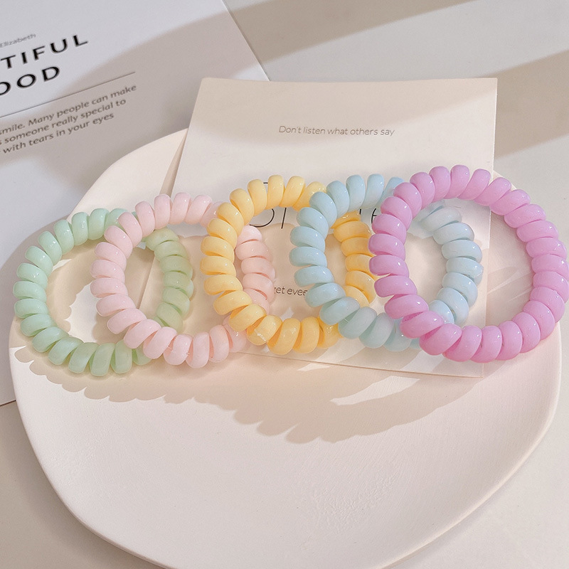 New Korean milkshake color telephone line, green hair band, colorful hair tie, simple hair tie, hair band, basic hair accessory for women details Picture