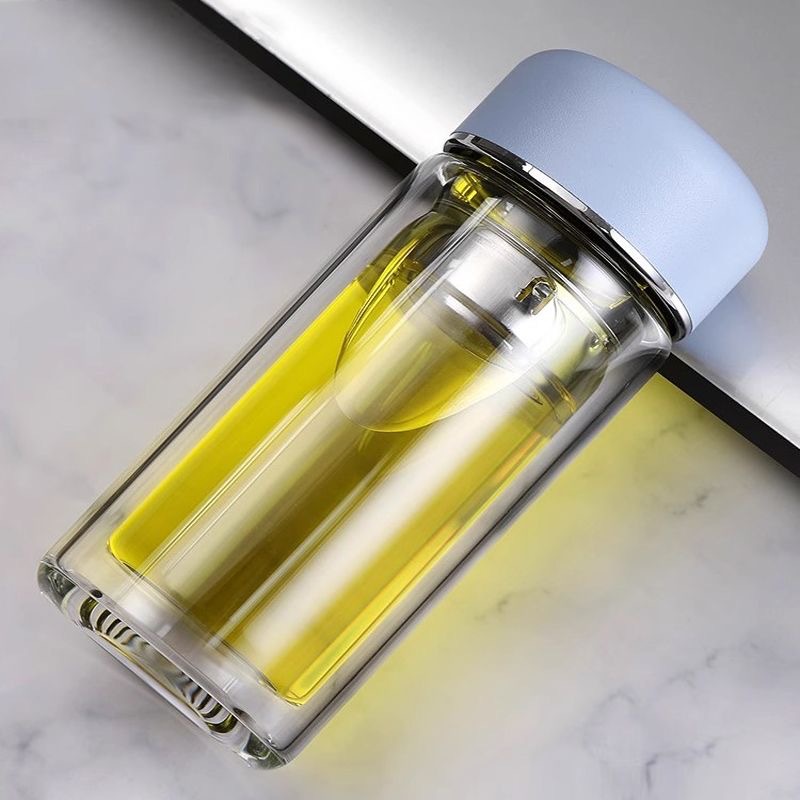 Macaron-colored glass cups for women's home and office use, fresh and light tea brewing cups with tea strainers and logo printing details Picture
