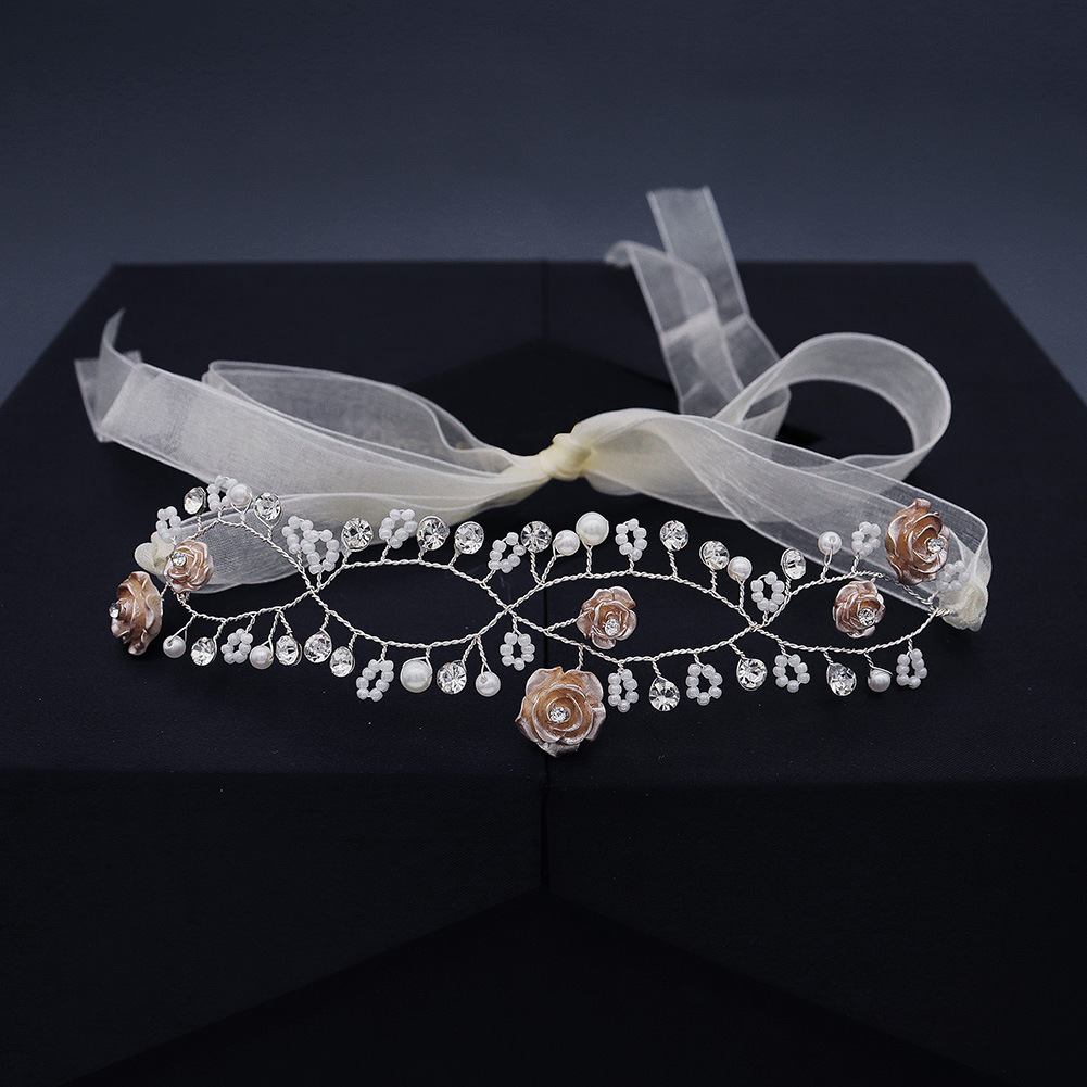 miallo's original design of girls' hair accessories, European and American wedding flower girl headwear, handcrafted flower beaded children's hair bands Specification drawing