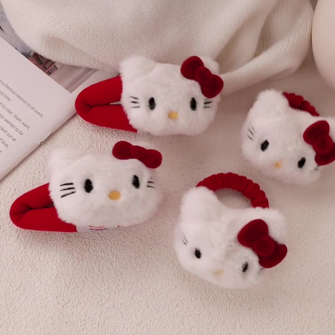 Red cartoon plush hair clip, female cat, large bow, bb clip, headwear, hair clip, side clip, hair clip, bangs clip full figure