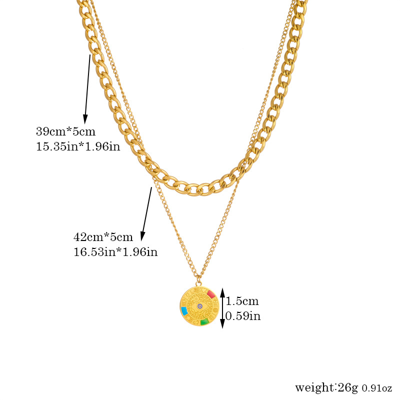 Cross-border fashion, retro and personalized gold-plated compass pendant, double-layer chain stainless steel heavy industry jewelry necklace Application Scenario