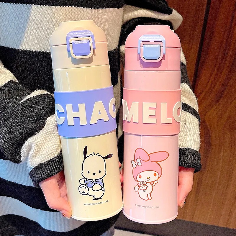 Cute Kuromi insulated cup, genuine Sanrio girls' water cup for direct drinking and tea brewing, stainless steel cup with filter Specification drawing