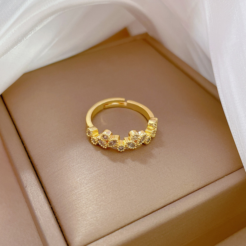 【 Real Gold 】 Leaf Zircon ring with adjustable opening, simple Japanese-style bracelet, couple rings Application Scenario