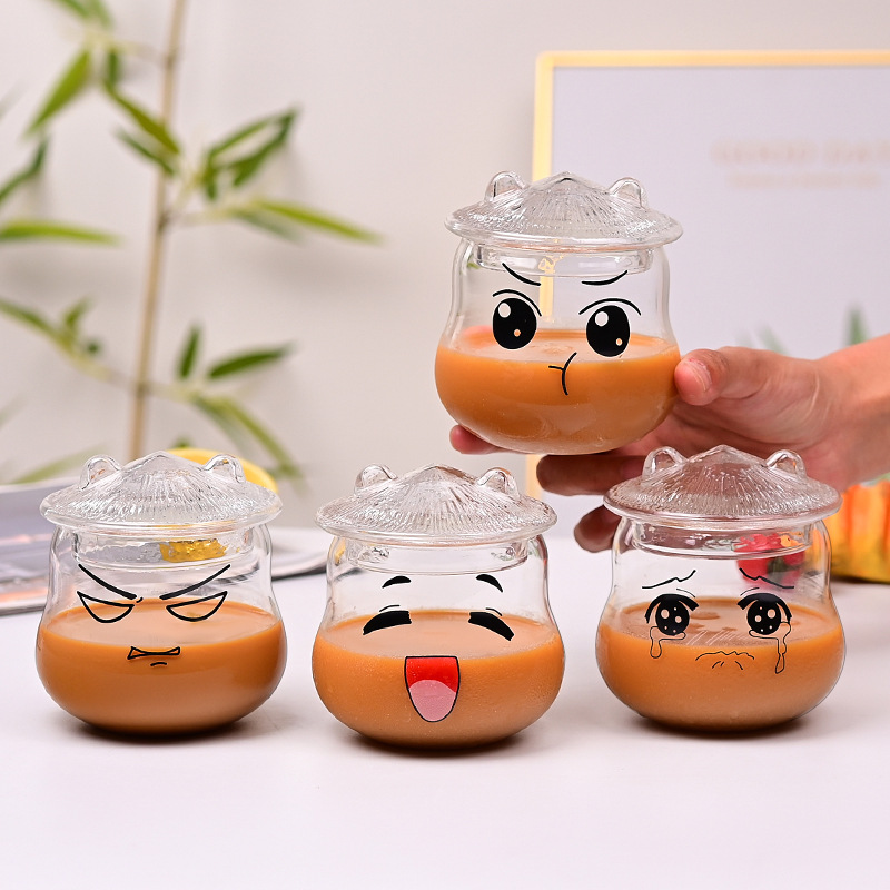 New cartoon double-layer high borosilicate glass cup with lid, high appearance level, home double-layer insulated cute restaurant coffee cup Application Scenario