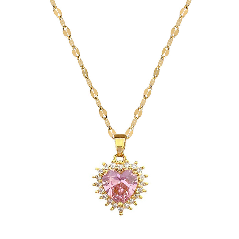 【 Titanium Steel 】 Full Diamond Heart Necklace Earring set, Light luxury, slightly inset, personalized and elegant banquet ear and neckpiece combination Item Picture