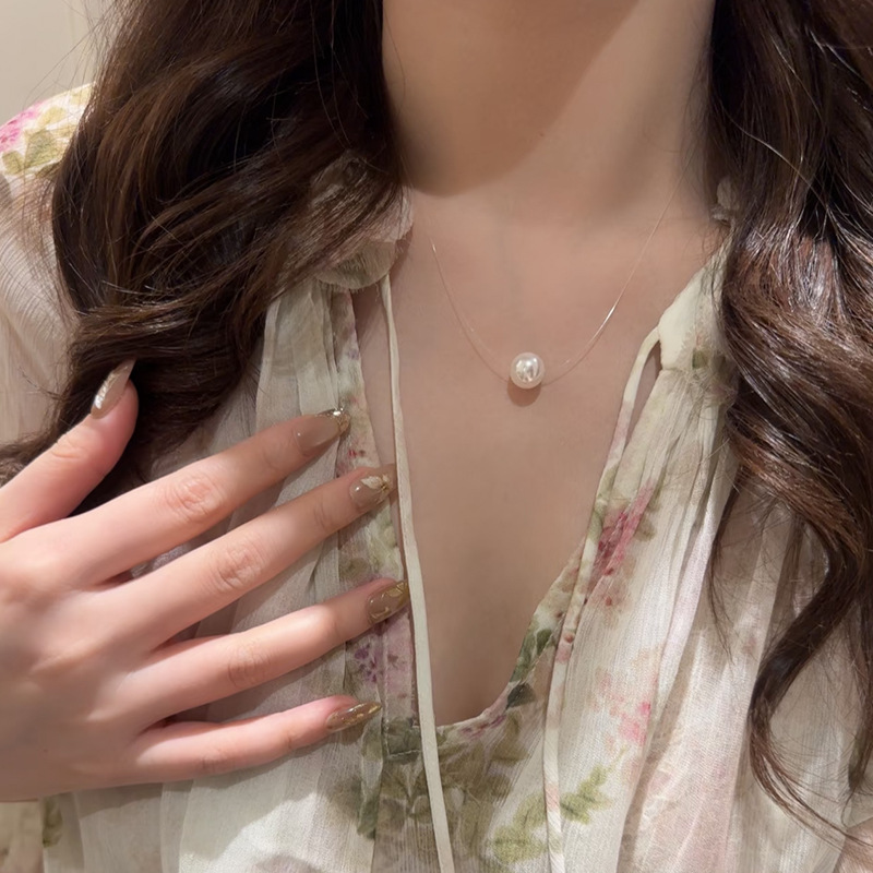 Fishline zircon pearl laser ball pendant necklace, a minimalist style for women, versatile and fashionable neckchain, collarbone chain Application Scenario