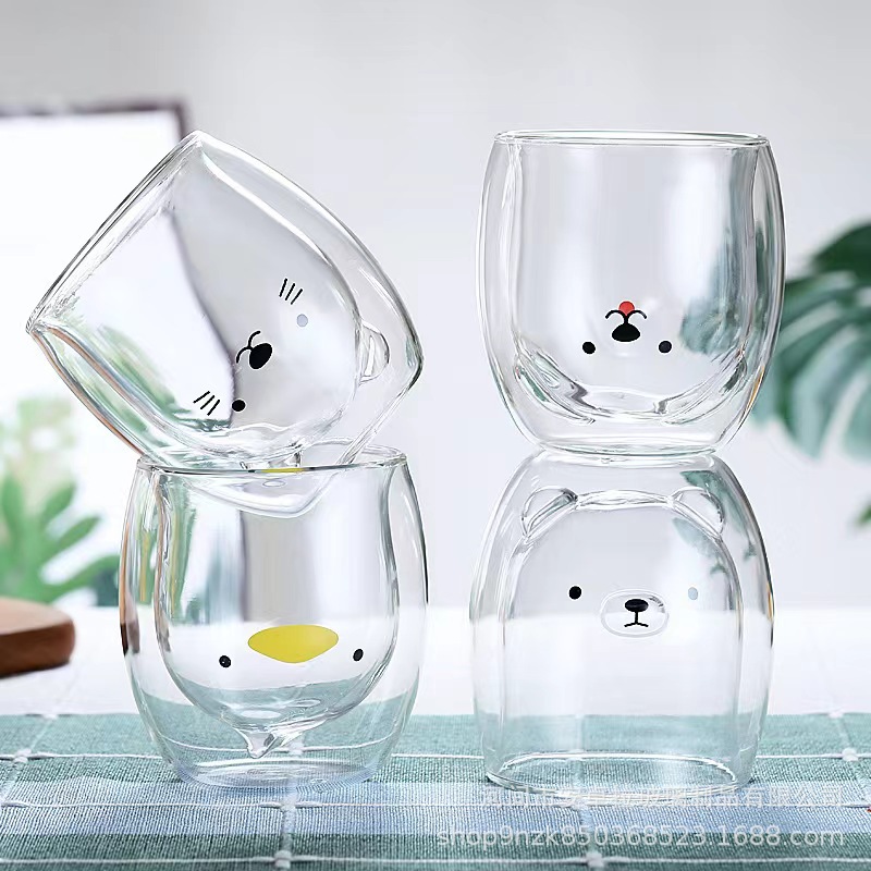 Customized high-temperature resistant double-layer glass water cups, creative cartoon transparent milk cups, cute printed cups, high borosilicate Application Scenario